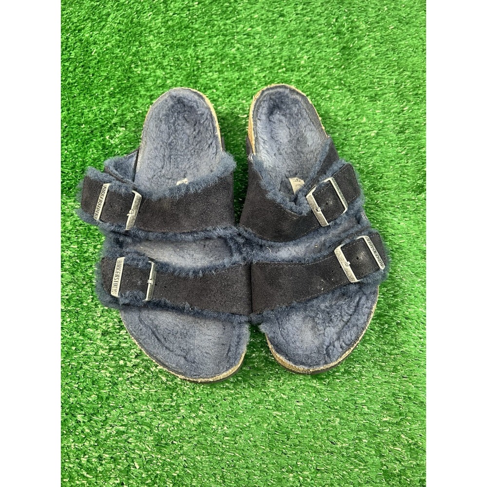 Birkenstock Arizona Shearling Slide Sandals SZ 42 M Women's Midnight Blue Suede
